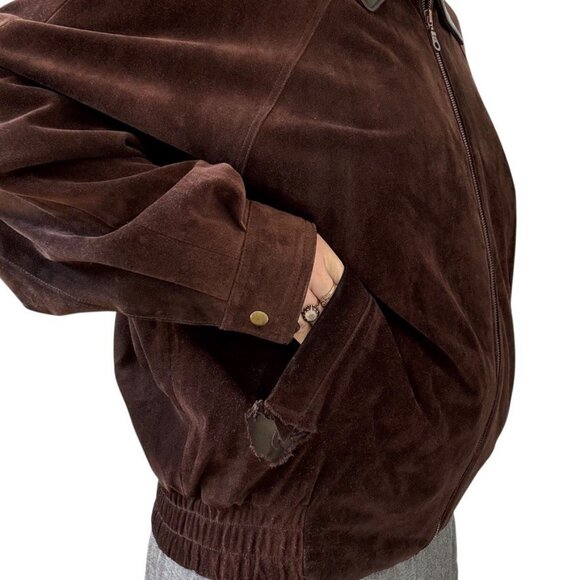 Vintage Cypress Grove Unisex Brown Suede Leather Oversized Bomber Jacket Sz L - Picture 10 of 10